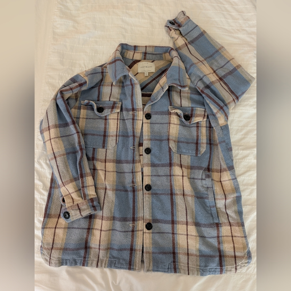 Lucky Brand 100% Cotton Shacket Plaid Flannel  Shirt Jacket Size Large